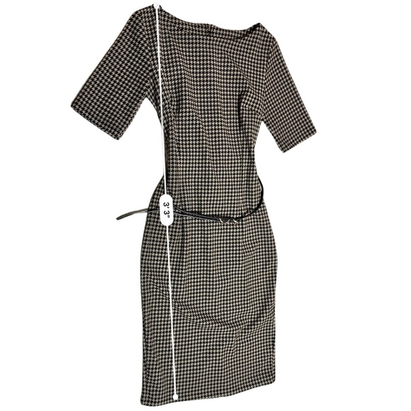 Black and Nude Houndstooth Dress with Belt Size M - Picture 11 of 16